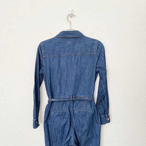 [Talbots] Blue Denim Moonlight Wash Utility Jumpsuit Long Sleeves Cotton Size XS - Picture 5 of 12